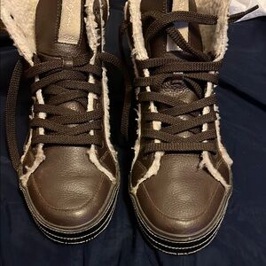 Brown Fur-Lined High-Top Sneakers